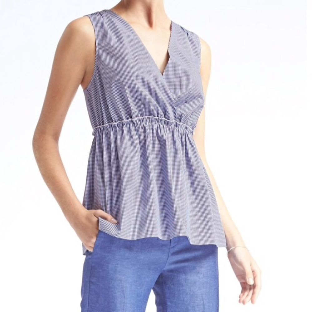 Banana Republic Gingham Crossback Peplum Top Med